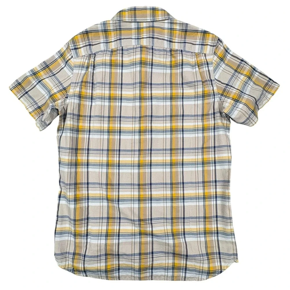 The North Face Short Sleeve Hiking Shirt Mens Size S Yellow Plaid Button Up